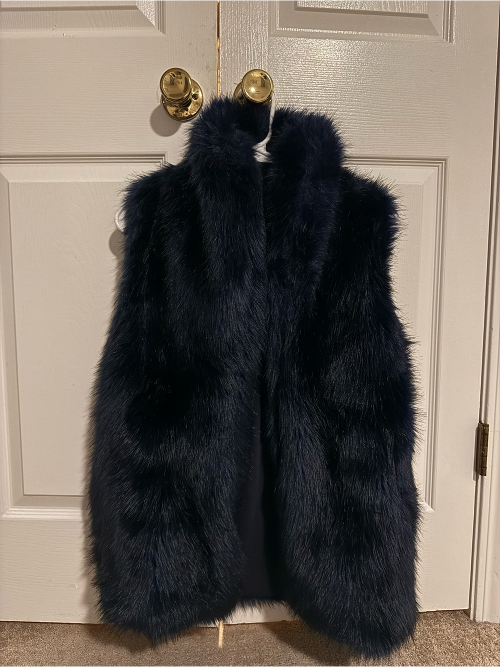 Honey Punch Faux Fur Vest in Navy